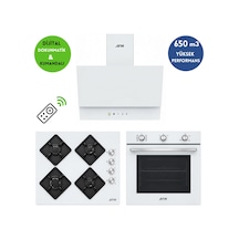 Alveus AFM Serisi Fue-02 Beyaz Cam Turbo 3'Lü Ankastre Set Fırın + Ocak + Dijital Dokunmatik Davlumbaz