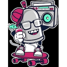 Radyo Dinleyen Kaykaycı Sticker 10x10 Cmrenkli Sticker
