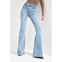 Itsbasic Kadın Ice Kot Rengi 4s6-3 Flare Fit Viskon Elastan Kumaş Denim Jean Buz Mavi