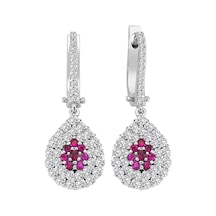 Sirius Yakut Ve Çift Sıra Pırlanta Taşlı18K Küpe  0804E0103