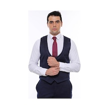 Desenli Kruvaze Koyu Lacivert Erkek Yelek Pantolon Set - Wessi