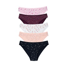 Karışık Renkli 5'li Paket Kadın Desenli Külot Pamuklu Likralı Esnek Kumaş Desenli