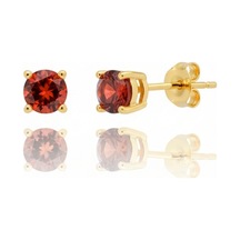 925 Ayar Gümüş Altın Kaplama Kırmızı Garnet Tek Taş Küpe 4 Mm Işıltılı Zarif Küpe Gold - Gümüş