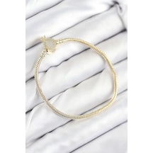 Pirinç Charm Zirkon Taşlı Taç Model Gold Renk Kadın Bileklik - Çok Renkli