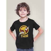 Sevbano Tasarım Thor Çekiç Baskılı Unisex Film Kahramanı Çocuk Tişört 1- Siyah