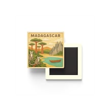 Madagaskar - Madagascar - Paper Cut Art - Baskılı Buzdolap Magneti Kare - 9x9 Cm