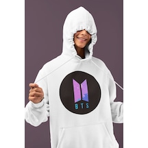 Sevbano Bts Baskılı Unisex Oversize Müzik Grubu Hoodie beyaz
