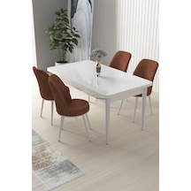 Canisa Concept Nil Serisi 70x110 Sabit Mutfak Masası Takımı Beyaz Masa 4 Kiremit Sandalye Masa Beyaz Sandalye Kiremit
