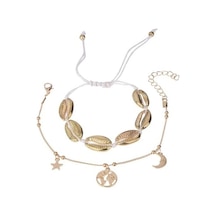 Novahub 2 Adet/takım Dünya Haritası Cowrie Kabuk Charm Halhal Yaz Plaj Kadın Ayak Bileği Bilezik Çok Renkli Çok Renkli