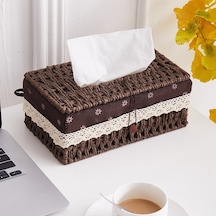 Kahve-yaratıcı El Yapımı Rattan Doku Kutusu Ev Kağıt Saklama Sepeti Ev Dekorasyon Haki Çiçek Tarzı 1 Adet