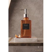 Premium Kare Desenli Silver Pompalı Cam Sıvı Sabunluk 500ml - 23 X 7 X 7 Cm Turuncu