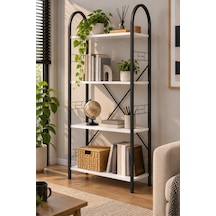Sulorahome Beyaz Metal İskeletli 4 Raflı Çok Amaçlı Kitaplık Ve Raf Ünitesi 150 Cm Antrasit