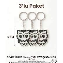 3'lü Sevimli Baykuş Anahtarlık & Çanta Süsü Beyaz - Siyah