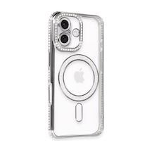 Apple iPhone Uyumlu   16 Kılıf Joke Simli Magneticsafe Kılıf - Gri