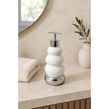 Trıo Dekoratif Premium 3 Boğumlu Sıvı Sabunluk 300 Ml Krom Görünümlü Pompalı Pastel Yeşil Banyo Ve Mutfak Sabun Dispenseri - 18,5 Cm X 7 Cm Beyaz