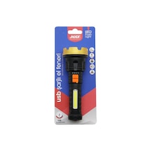 Küçük 15cm 2in1 Osl Led - Cob Led Usb Şarjlı El Feneri 3-kademe Işık - Flaşör Şarj Gösterge 5615 Açık Ahşap