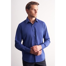 İmza Açık Lacivert Sert Yaka Filafil Desen Uzun Kol Slim Fit Pamuklu Gömlek 1004255181 Açık Lacivert