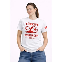 Mzpkartan Kadın Türkiye World Cup 2026 Baskılı Tişört Futbol Temalı Forma T-shirt - Beyaz
