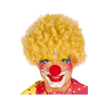 Sarı Renk Kıvırcık Afro Bonus Peruk Takma Saç Kırmızı Burun Seti