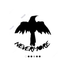 Never More Yazısı Ve Karga Etiket Sticker 20Cm Beyaz-