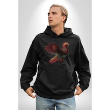Anka Kuşu Ateş Kuşu Kadın Erkek Siyah Kapüşonlu Sweatshirt Hoodie Siyah