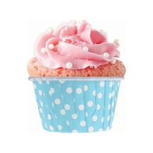Muffin Cupcake Kek Kalıbı Kapsülü Mavi Renk Beyaz Puantiyeli Özel Pet Kapsül 20'li Goldcakes
