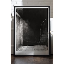 Descent Siyah Ahşap Çerçeveli Poster, Dekoratif Soyut Monokrom Duvar Tablosu