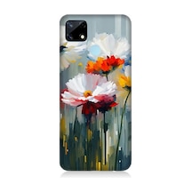 Realme C25 Uyumlu Soyut Çiçek Dokunuşları Desenli Silikon Kılıf Çok Renkli