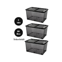 Tekerlekli Saklama Kutusu Düzenleyici 80 Lt Saklama Kabı 3 Adet Çok Amaçlı Saklama Siyah