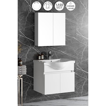 Yıldız 65 Cm Beyaz Mdf Seramik Lavabolu Asma Banyo Dolabı Takımı Beyaz