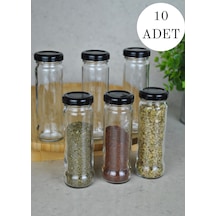 10 Adet 105 Ml Metal Siyah Kapaklı 105 Cc Şeffaf Uzun Cam Kavanoz