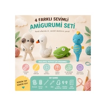 4 Farklı Sevimli Amigurumi Seti - Eksiksiz Örgü Başlangıç Seti Ve Kendin Yap Amigurumi Başlangıç Seti Çok Renkli - 892714072