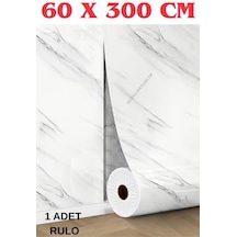 60cmx300cm Tek Parça Yapışkanlı Rulo Mermer Desenli Duvar Paneli Kağıdı Silinebilir Cf-1035-mıra Beyaz - Füme