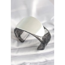 Siyah Mermer Desen Akrilik Plastik Gümüş Oval Plaka Model Vintage Kadın Bilezik - Tj-bb6673 Diğer