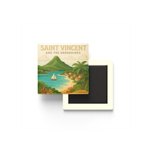 Saint Vincent Ve Grenadinler - Paper Cut Art - Baskılı Buzdolap Magneti Kare - 9x9 Cm