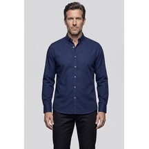 Bisse Lacivert Regular Fit Pamuk Cepsiz Uzun Paşa Yaka Gömlek Gmkls261089 D39