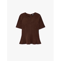 Koton Slim Fit Bisiklet Yaka Kısa Kollu Peplum Bluz Kahverengi 7wak50091ek Kahve