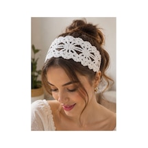 Bohem Stil El Örgüsü Saç Bandı Beyaz Beyaz