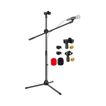 Mikrofon Standı Zemin Evrensel Yüksekliği Ayarlanabilir Tripod Mikrofon Standları 2 Mikrofon Tutar W Uzayan Teleskopik Bom Kolu Katlanabilir Taşınabilir Sahne Üzerinde Stüdyo İçin Siyah - Ms