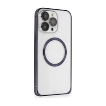 İphone 15 Pro Max Kılıf Metal Bumper Magneticsafe Kapak - Lacivert