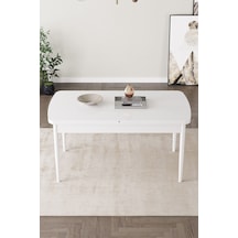 Jusie Beyaz 80x132 Açılabilir Sunta Masa Yemek Odası Takımı, Mutfak Takımı 4 Adet Sandalye Krem