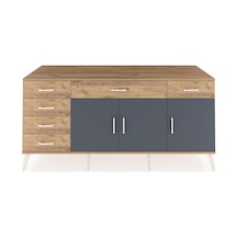 Kronos Konsol 2 Raflı 6 Çekmeceli 3 Kapaklı 176x59x83 Çam-antrasit/çam Antrasit/çam