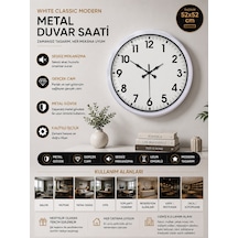 52 Cm Beyaz Metal Standart Duvar Saati