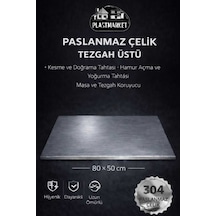 Paslanmaz Çelik Tezgah Üstü Kesme Tahtası, Hamur Yoğurma Tahtası, Tezgah Üstü Koruyucu, 80x50 Cm Metalik