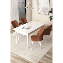 Canisa Concept Arp Serisi Sabit Mutfak Masası Takımı 70x110 Beyaz Masa 4 Kiremit Sandalye Masa Beyaz Sandalyeler Kiremit