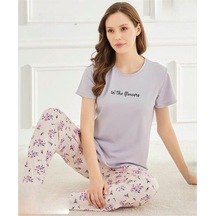 Mihra Kadın Bisiklet Yaka Milan Likralı Kısa Kol Pijama Takımı 50107lila - 1 Adet Lila