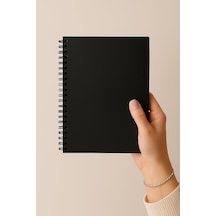 Çizgili Spiralli Not Defteri, A5 Boyut 15x21 Cm , 60 Yaprak, 90gr. Ivory Kağıt, Ofis İçin İdea Siyah Kapak