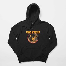 Guns N Roses Woman Siyah Fermuarlı Kapşonlu Sweatshirt