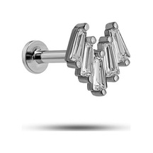 925 Ayar Gümüş Rodyumlu Minimal Beş Baget Taşlı Tragus Piercing Küpe Gümüş