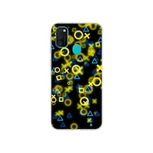 Samsung Galaxy Uyumlu M21 Kapak Semboller Tasarımlı Şeffaf Silikon Kılıf Şeffaf